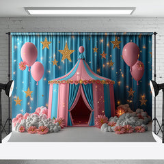 Aperturee - Blue Curtain Circus Tent Balloon Cake Smash Backdrop