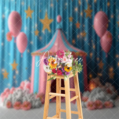 Aperturee - Blue Curtain Circus Tent Balloon Cake Smash Backdrop