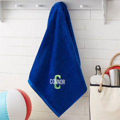 Aperturee - Blue Custom Embroidered Name Initial Beach Towel