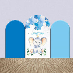 Aperturee - Blue Cute Elephant Boy Baby Shower Arch Backdrop Kit