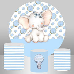 Aperturee Blue Cute Elephant Boys Circle Baby Shower Backdrop