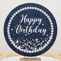 Aperturee - Blue Diamond Denim Round Happy Birthday Backdrop