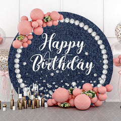 Aperturee - Blue Diamond Denim Round Happy Birthday Backdrop