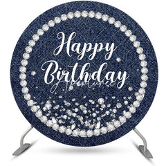 Aperturee - Blue Diamond Denim Round Happy Birthday Backdrop