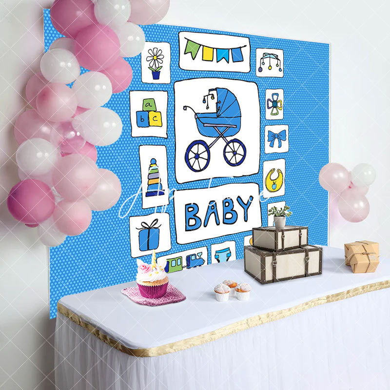 Aperturee - Blue Dot Infant Kit Baby Shower Backdrop For Boys