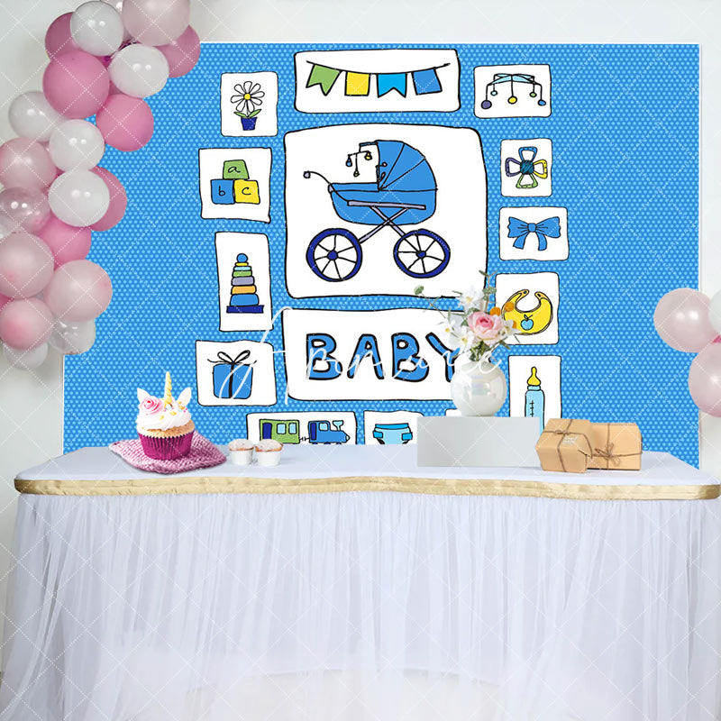 Aperturee - Blue Dot Infant Kit Baby Shower Backdrop For Boys