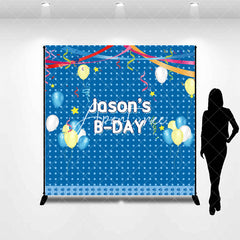 Aperturee - Blue Dots Balloons Custom Name Birthday Backdrop