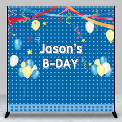 Aperturee - Blue Dots Balloons Custom Name Birthday Backdrop