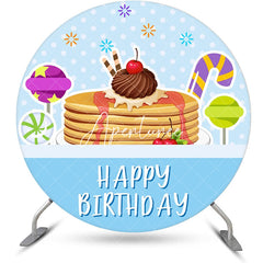 Aperturee - Blue Dots Candyland Cake Round Birthday Backdrop