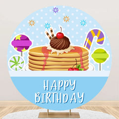 Aperturee - Blue Dots Candyland Cake Round Birthday Backdrop