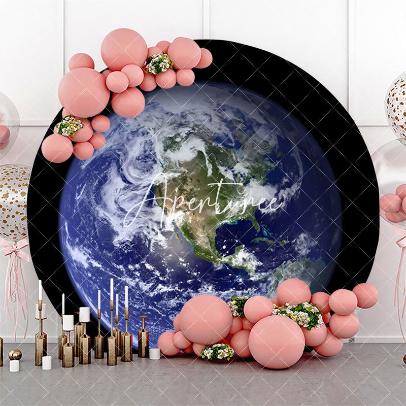 Aperturee - Blue Earth Top View Cloud Circle Birthday Backdrop