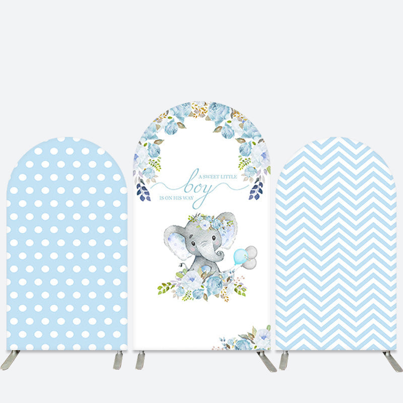 Aperturee Blue Elephant Floral Boy Baby Shower Arch Backdrop Kit