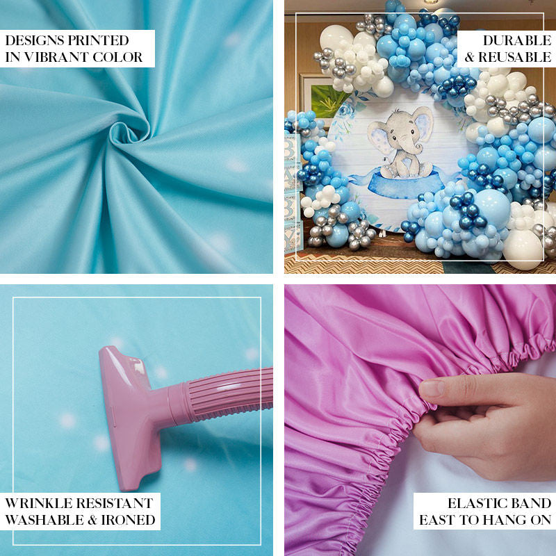 Aperturee - Blue Elephant Rabbit Baby Shower Round Backdrop Kit