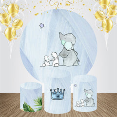 Aperturee - Blue Elephant Rabbit Round Baby Shower Backdrop Kit