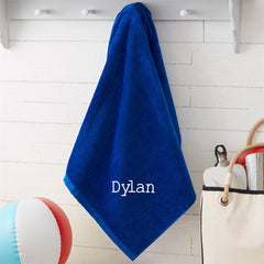 Aperturee - Blue Embroidered Artistic Font Name Beach Towel