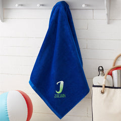 Aperturee - Blue Embroidered Ombre Initial Beach Towel