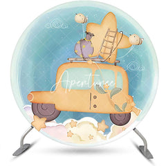 Aperturee - Blue Fairy Tale Car Star Bee Round Birthday Backdrop