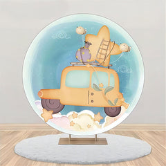 Aperturee - Blue Fairy Tale Car Star Bee Round Birthday Backdrop