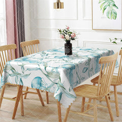 Aperturee - Blue Fish Seaweed Patterns Rectangle Tablecloth