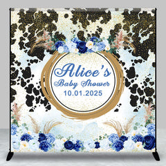 Aperturee - Blue Floral Black Spot Custom Baby Shower Backdrop