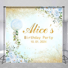 Aperturee - Blue Floral Bubble Gold Custom Birthday Backdrop