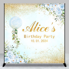 Aperturee - Blue Floral Bubble Gold Custom Birthday Backdrop