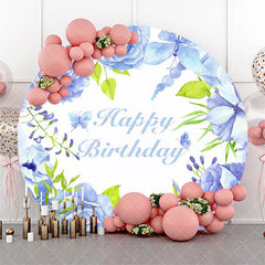 Aperturee Blue Floral Butterfly Circle Happy Birthday Backdrop