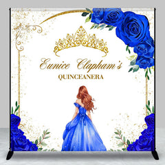 Aperturee - Blue Floral Crown Custom Name Quinceanera Backdrop