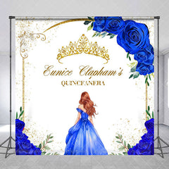 Aperturee - Blue Floral Crown Custom Name Quinceanera Backdrop