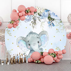 Aperturee - Blue Floral Elephant Leaf Round Baby Shower Backdrop