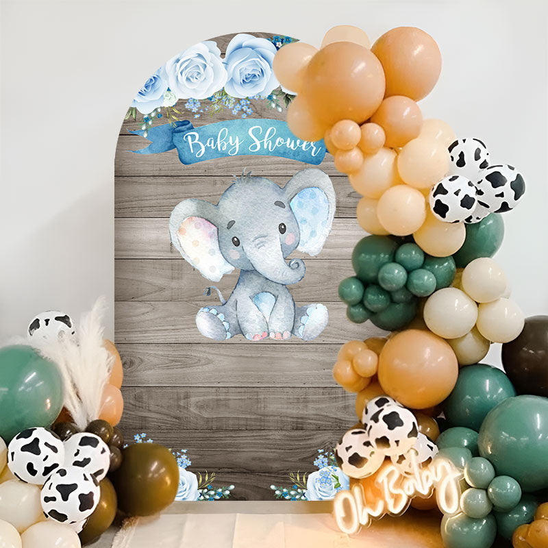 Aperturee - Blue Floral Elephant Wooden Baby Shower Arch Backdrop