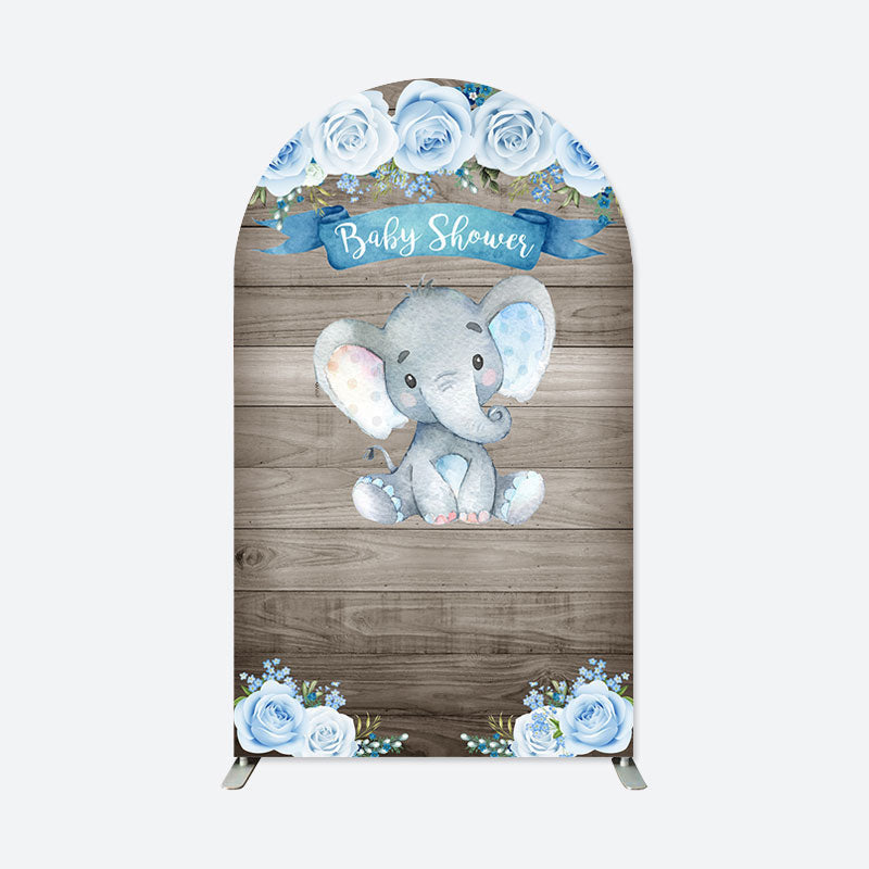 Aperturee - Blue Floral Elephant Wooden Baby Shower Arch Backdrop