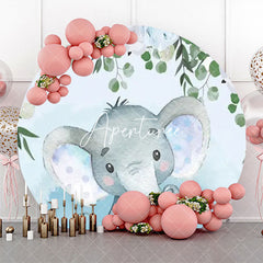 Aperturee - Blue Floral Leaf Elephant Round Baby Shower Backdrop