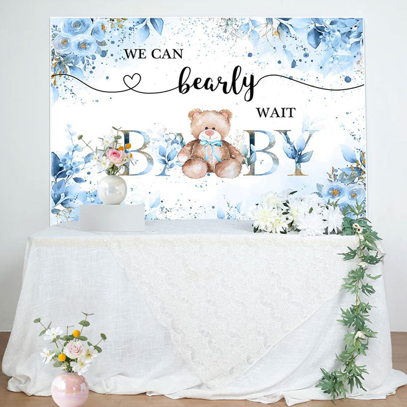 Aperturee - Green Floral Leaves Teddy Bea Baby Shower Backdrop