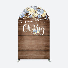 Aperturee - Blue Floral Oh Boy Wooden Baby Shower Arch Backdrop