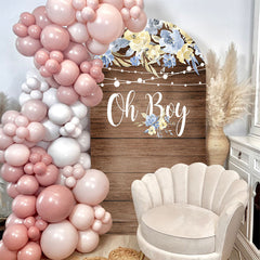 Aperturee - Blue Floral Oh Boy Wooden Baby Shower Arch Backdrop