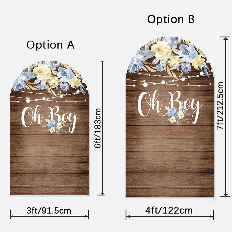 Aperturee - Blue Floral Oh Boy Wooden Baby Shower Arch Backdrop