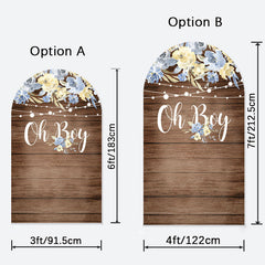 Aperturee - Blue Floral Oh Boy Wooden Baby Shower Arch Backdrop