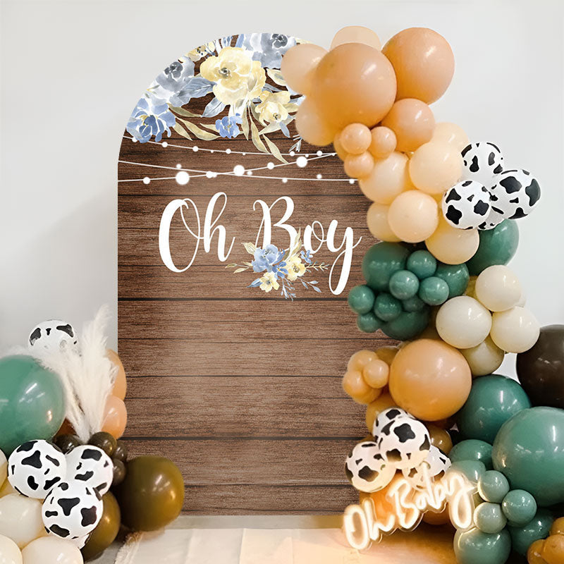 Aperturee - Blue Floral Oh Boy Wooden Baby Shower Arch Backdrop