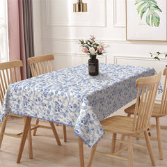 Aperturee - Blue Floral Plant Print Retro Rectangle Tablecloth