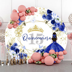 Aperturee - Blue Floral Quinceanera Round 15th Birthday Backdrop