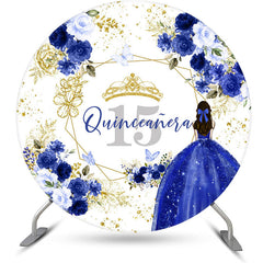 Aperturee - Blue Floral Quinceanera Round 15th Birthday Backdrop