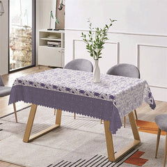 Aperturee - Blue Floral Repeat Rustic Retro Rectangle Tablecloth