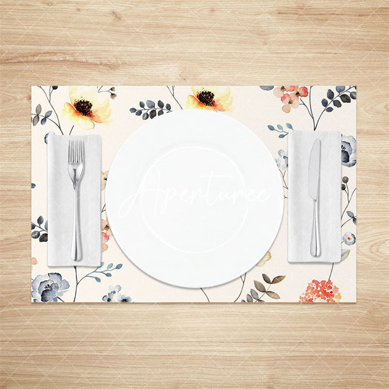 Aperturee - Blue Floral Watercolor Leaves Set Of 4 Placemats