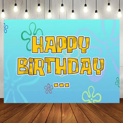 Aperturee - Blue Floral Yellow Happy Birthday Party Backdrop