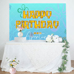 Aperturee - Blue Floral Yellow Happy Birthday Party Backdrop