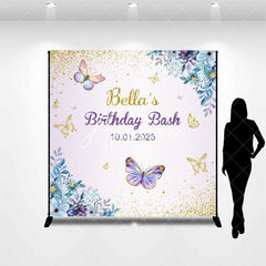 Aperturee - Blue Flowers Butterflies Custom Birthday Backdrop