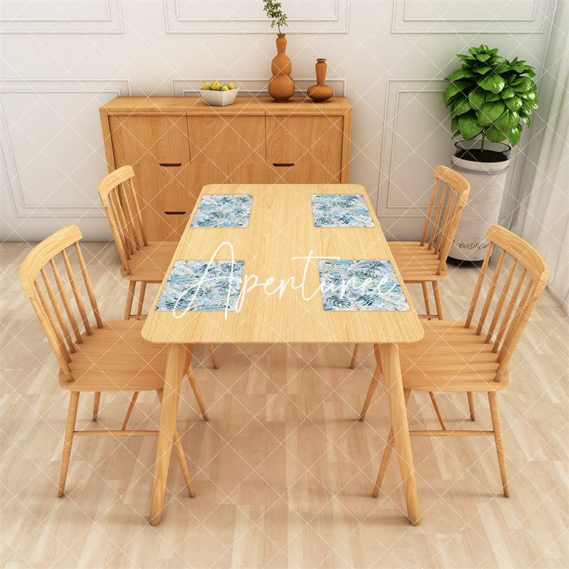 Aperturee - Blue Flowers Leaves Modern Dining Set Of 4 Placemats