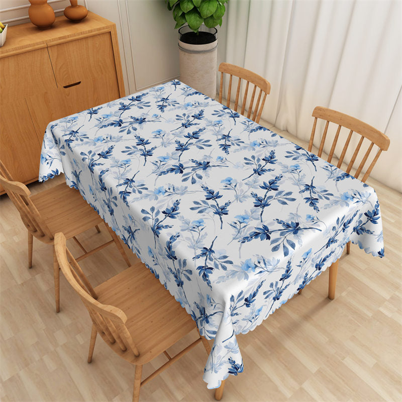 Aperturee - Blue Flowers Leaves Repeat Rectangle Tablecloth