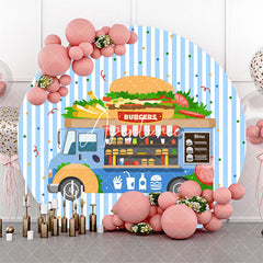 Aperturee Blue Food Truck Burgers Round Birthday Backdrop